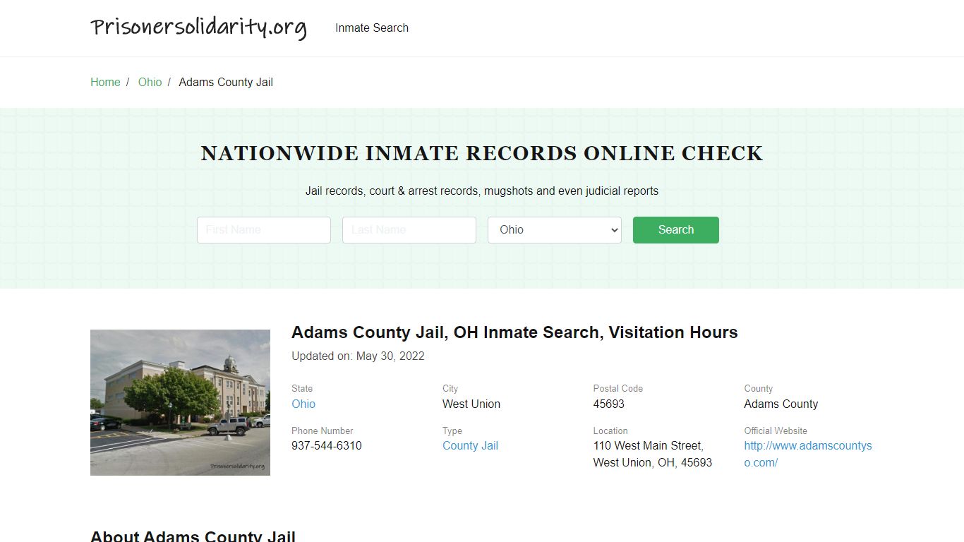 Adams County Jail, OH Inmate Search, Visitation Hours